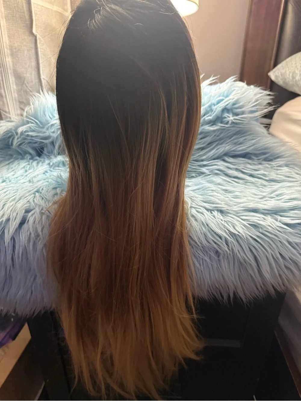 Natural Ombre Brown to Blonde Long Wig with Bangs ***never worn***